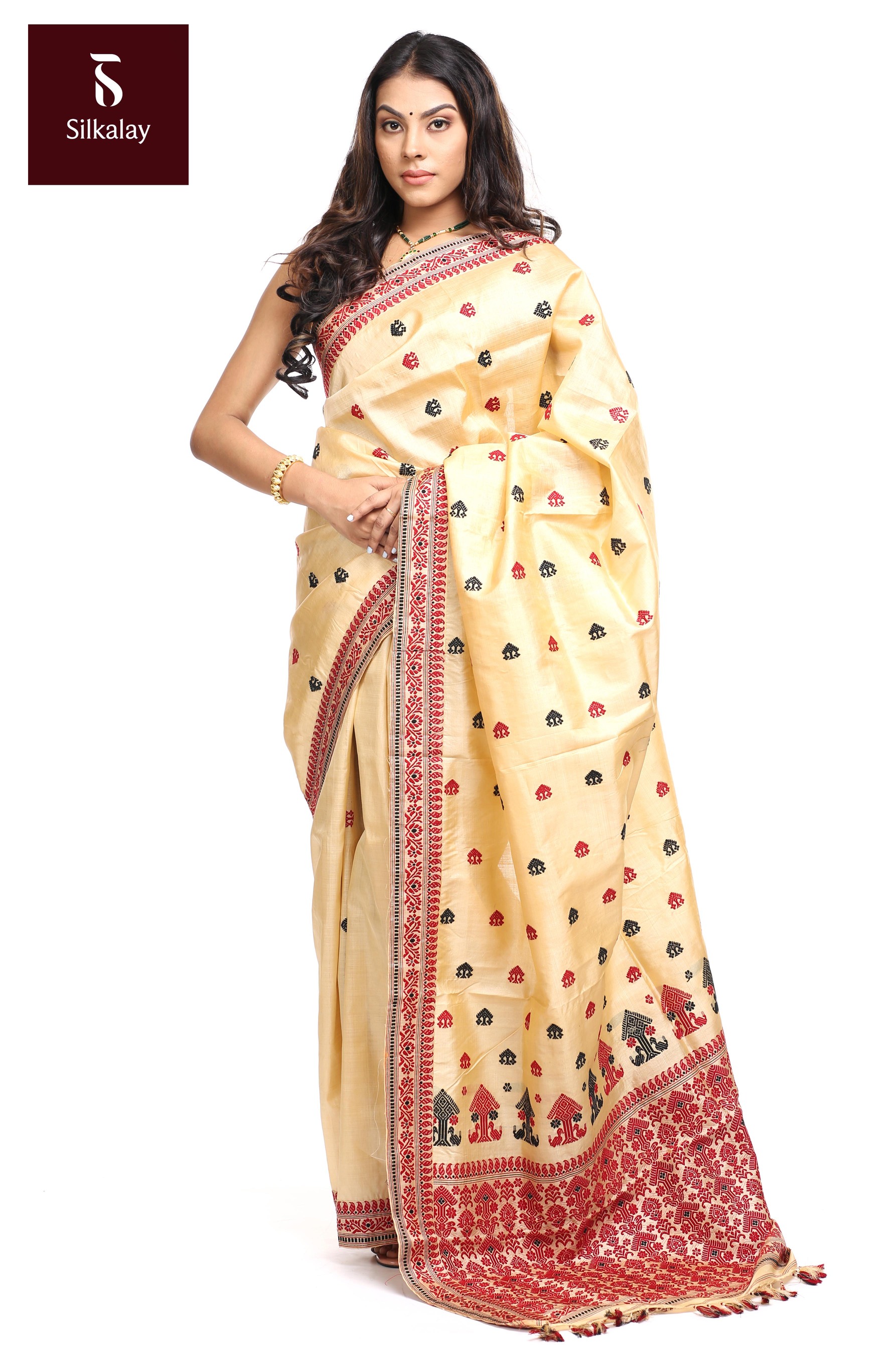 Premium Block Printed Pure Assam Silk Saree – Craftsmoda