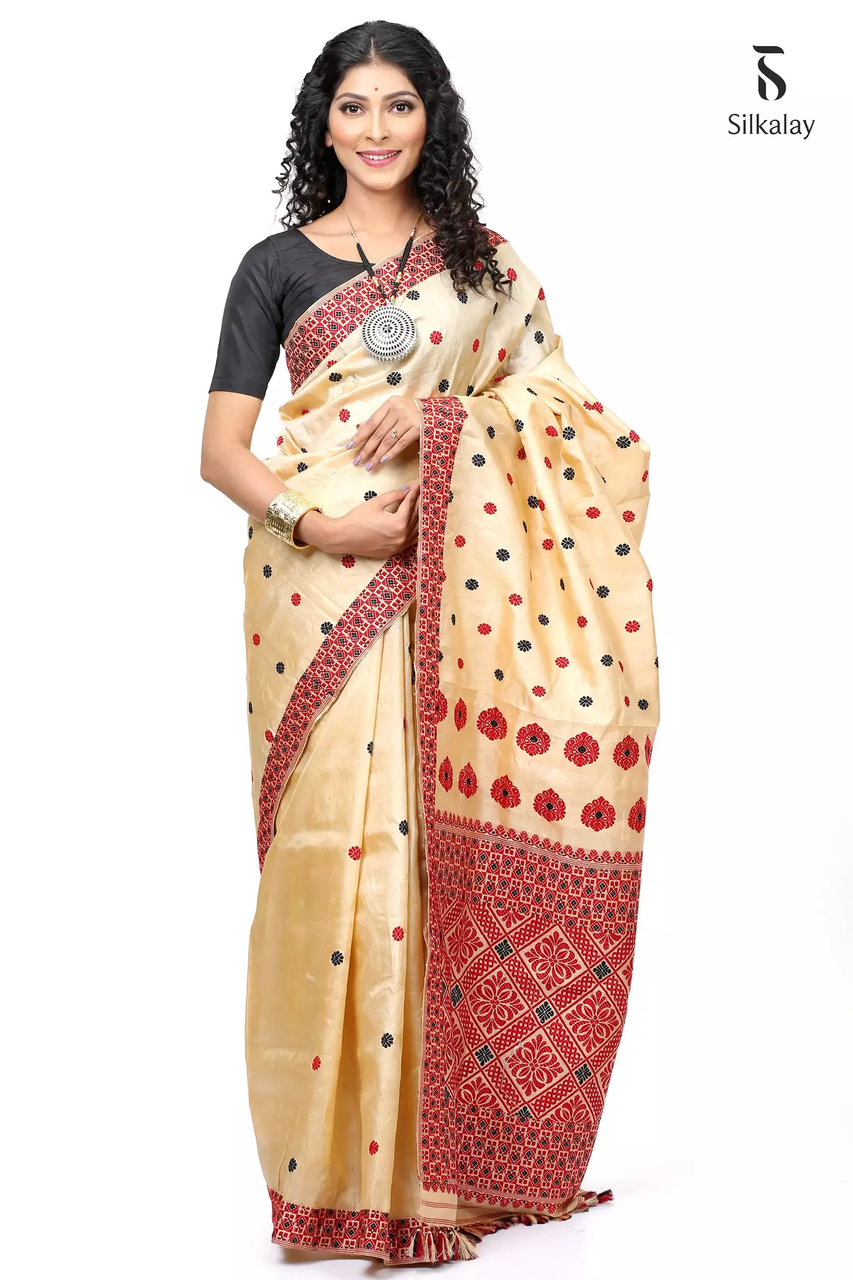 CSM0241 Pure Assam Silk Saree With Blouse Pc,Full Body WeavingTraditional Assam  Silk